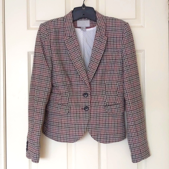 NWOT. H&M Wool/Rayon fully lined multi color Houndstooth blazer w/real pockets. - Picture 1 of 6